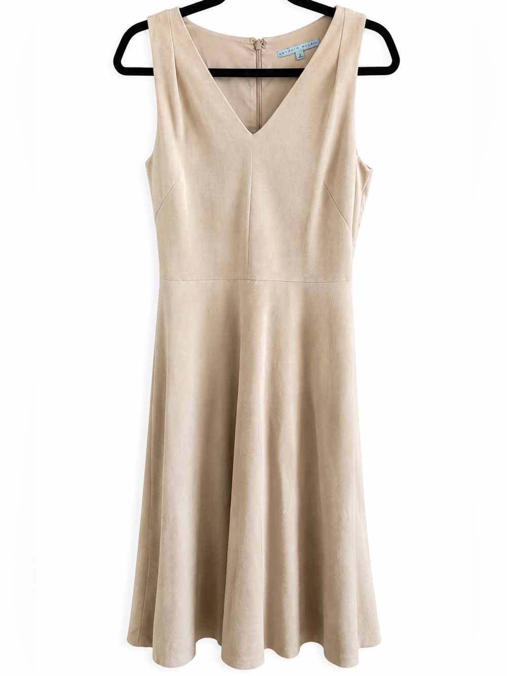Antonio Melani Beige Sleeveless Fit & Flare Midi Dress Career Cocktail Minimal 8